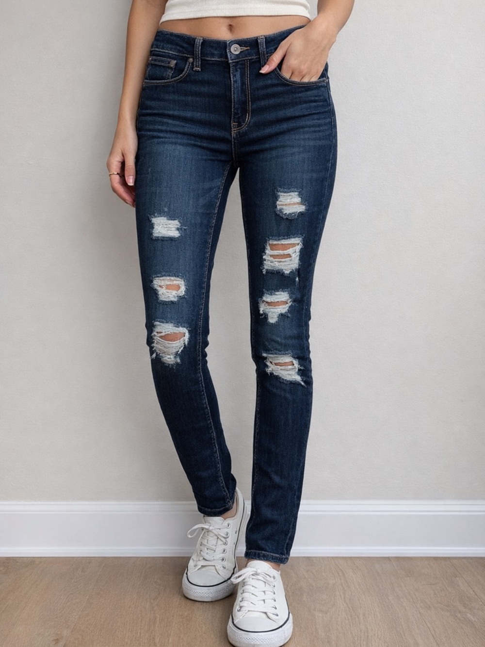 Hollister Curvy High Rise Jean Legging Distressed Skinny Jeans W26 L28